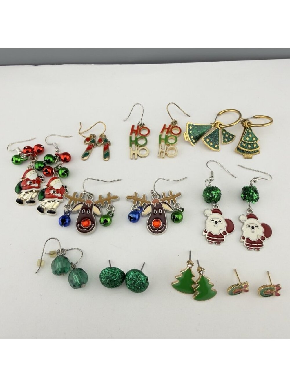 Christmas Holidays Earrings Lot Festive Santa Rudolph Tree Wreath Dangle Drop